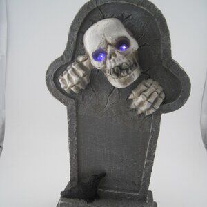 Halloween Decor Tombstone LED Skull Party Scary For Graveyard Small 10" X 4.5"